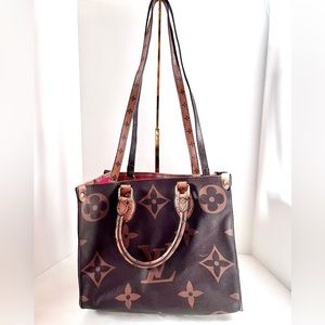 Designer Inspired Brown Monogram Reverse On-The-Go Shoulder Tote